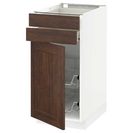 Напольный шкаф, дверца, 2 ящика, проволочных корзин МЕТОД / ФОРВАРА, белый, Эдсерум коричневый