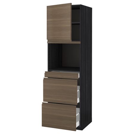 Высокий шкаф для СВЧ/дверца/3ящика, черный/Воксторп грецкий орех 60x60x200 см IKEA МЕТОД / МАКСИМЕРА 292.391.95