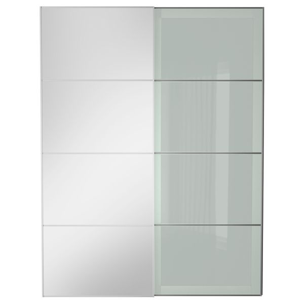 Пара раздвижных дверей АУЛИ / СЭККЕН, зеркальное стекло, матовое стекло - схема-чертеж с размерами