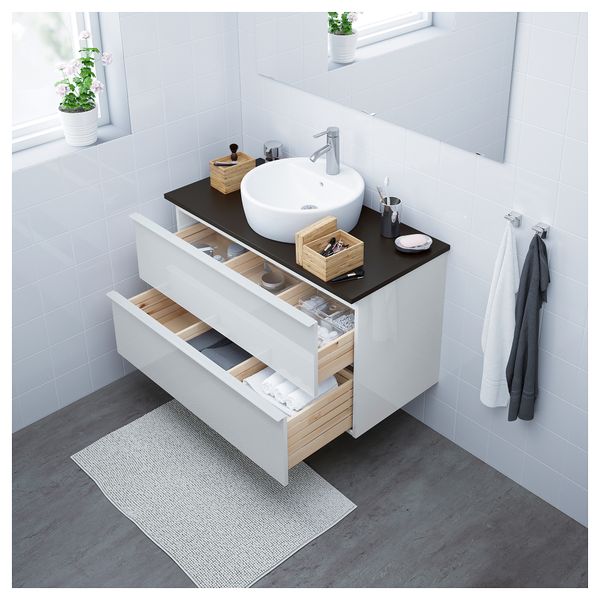 Шкаф под раковину/столешница 45/раковина ГОДМОРГОН/ТОЛКЕН / ТОРНВИКЕН, глянцевый белый, антрацит (102x49x74 см) - схема-чертеж с размерами