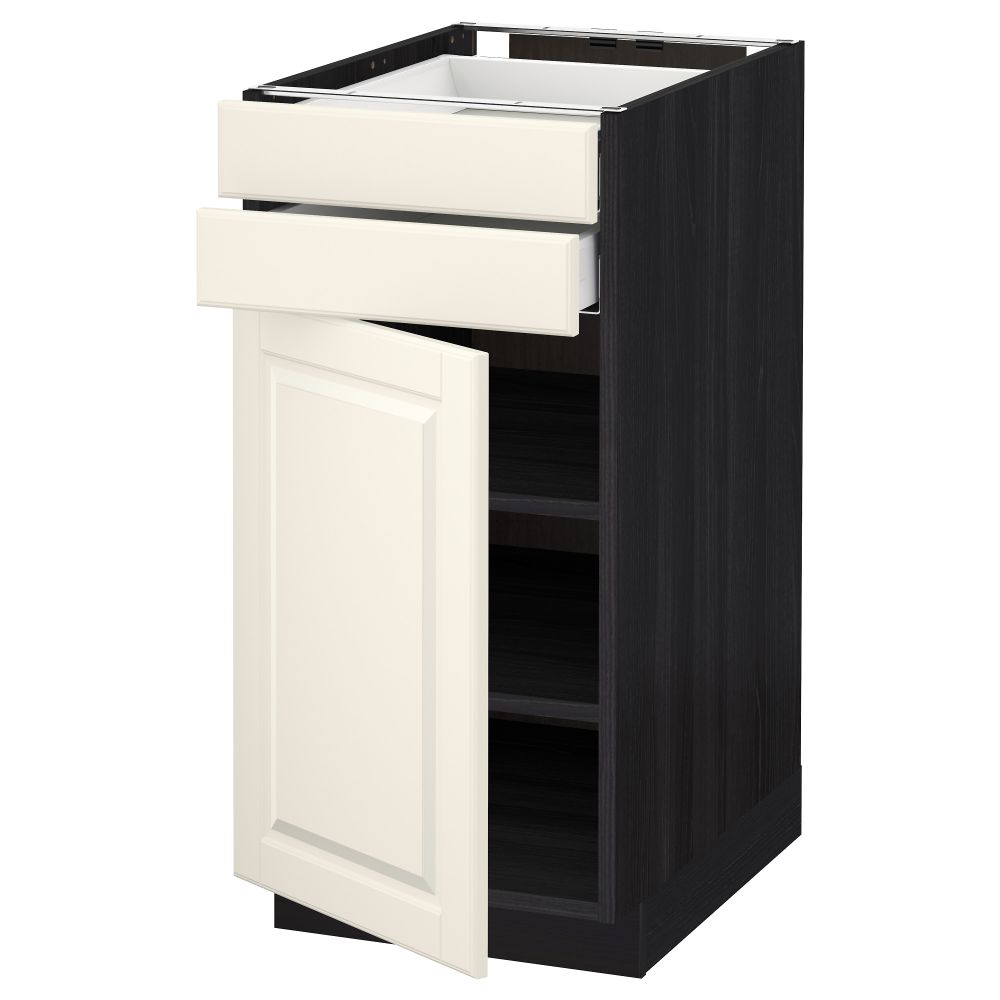 Напольный шкаф с дверцей, 2 ящиками МЕТОД / МАКСИМЕРА, черный, Будбин белый с оттенком - схема-чертеж с размерами