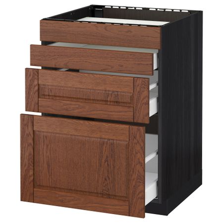 Напольный шкаф для духовки, 4фасада, 3 ящика МЕТОД / МАКСИМЕРА, черный, Филипстад коричневый