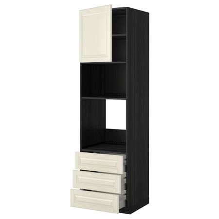 Высокий шкаф для духовки/СВЧ дверца, 3 ящика МЕТОД / МАКСИМЕРА, черный, Будбин белый с оттенком