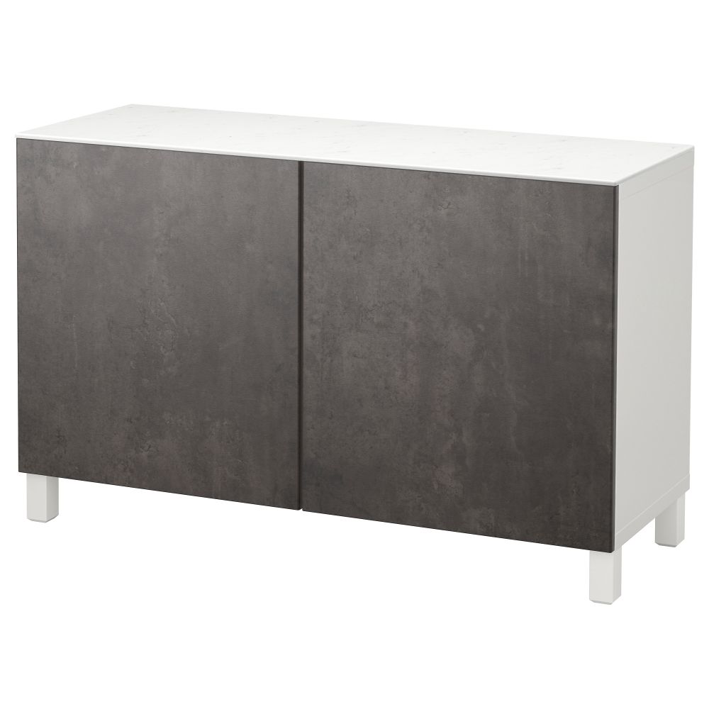 Комбинация для хранения с дверцами БЕСТО, белый Кэлльвикен, темно-серый под бетон (120x42x74 см) - схема-чертеж с размерами