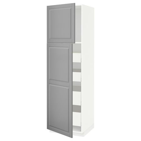 Высокий шкаф/2дверцы/4ящика, белый/Будбин серый 60x60x200 см IKEA METOD МЕТОД / MAXIMERA МАКСИМЕРА 994.445.45