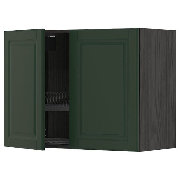 Навесной шкаф с посудной сушилкой, 2 дверец, черный/Будбин темно-зеленый 80x60 см IKEA МЕТОД 393.133.02 - схема-чертеж с размерами