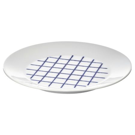 Тарелка, белый, синий 20 см IKEA SPORADISK СПОРАДИСК 004.334.14