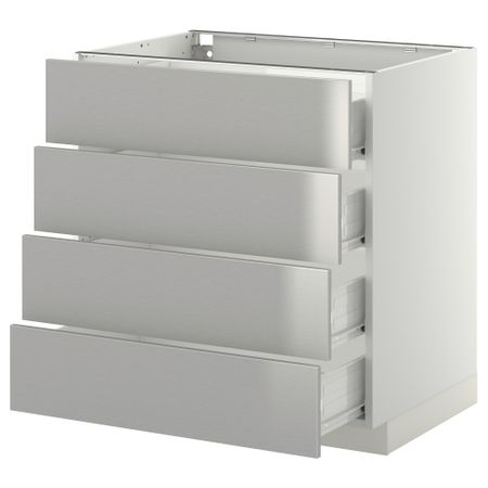 Напольный шкаф 4 фронтальных панели, 4 ящика МЕТОД / ФОРВАРА, белый, Гревста нержавеющ сталь