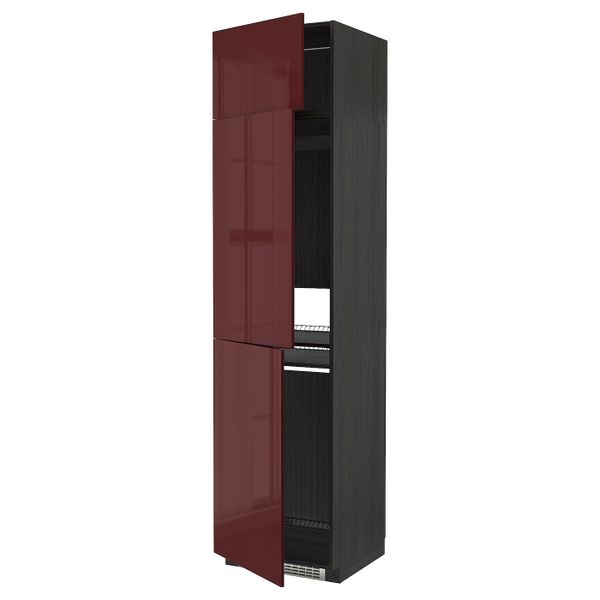 Высокий шкаф для холодильника или морозильника, с 3 дверями, черный Калларп/глянцевый темный красно-коричневый 60x60x240 см IKEA - схема-чертеж с размерами