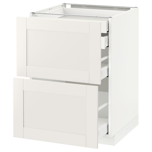Напольный шкаф 2 фронтальные панели, 2 нижних, 1 средний, 1 высокий ящик МЕТОД / МАКСИМЕРА, белый, Сэведаль белый - схема-чертеж с размерами