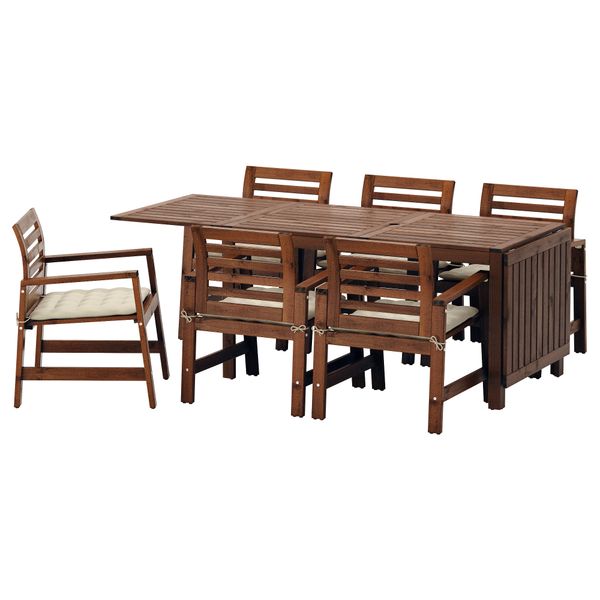 Стол + 6 кресел, для сада ЭПЛАРО, коричневая морилка, Холло бежевый - фото 1