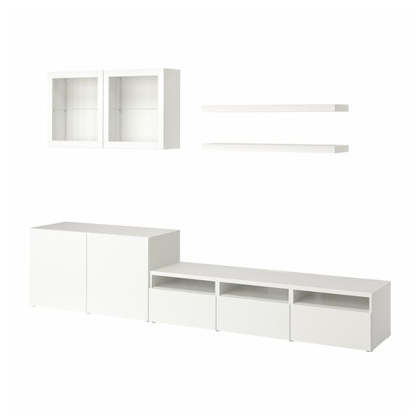Шкаф для ТВ, комбинация, белый 300x42x195 см IKEA BESTÅ БЕСТО / LACK ЛАКК 093.987.36 - фото 1