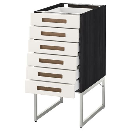 Напольный шкаф 6 фронтальных панелей, 6 нижних ящиков МЕТОД / МАКСИМЕРА, черный, Мэрста белый