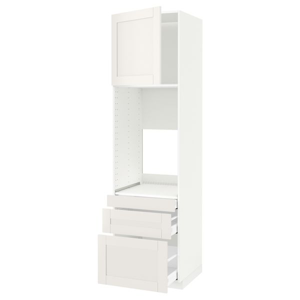 Высокий шкаф для двойной духовки, 3 ящика, дверца МЕТОД / МАКСИМЕРА, белый, Сэведаль белый - схема-чертеж с размерами