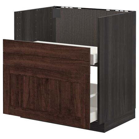 Шкаф под мойку БРЕДШЁН/2фасада/2ящика, черный/Эдсерум коричневый 80x60 см IKEA МЕТОД 492.996.02