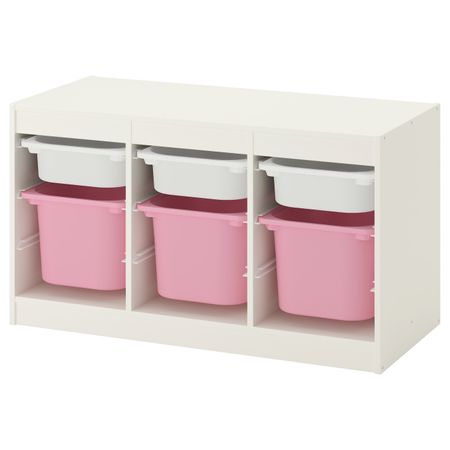 Комбинация для/хранения+контейнеры, белый, розовый 99x44x56 см IKEA ТРУФАСТ 692.221.50