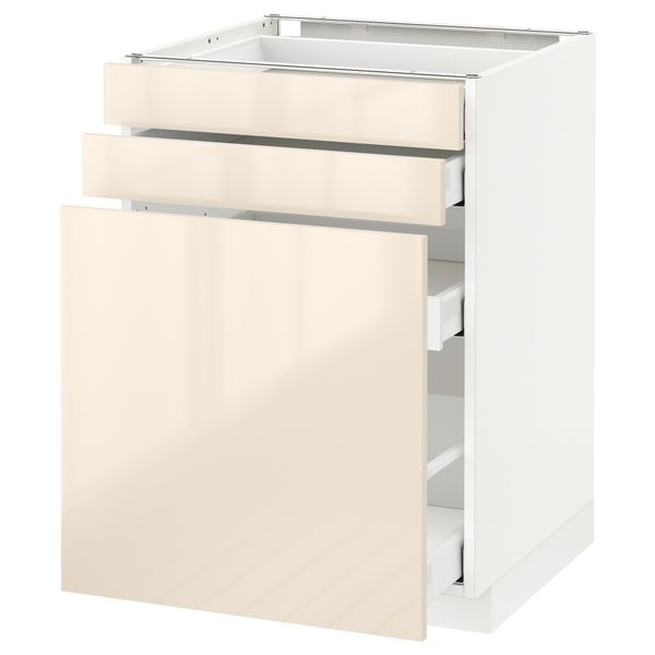 Напольный шкаф с выдвижными модулями, 2 фронтальные панели МЕТОД / МАКСИМЕРА, белый, Рингульт кремовый - схема-чертеж с размерами