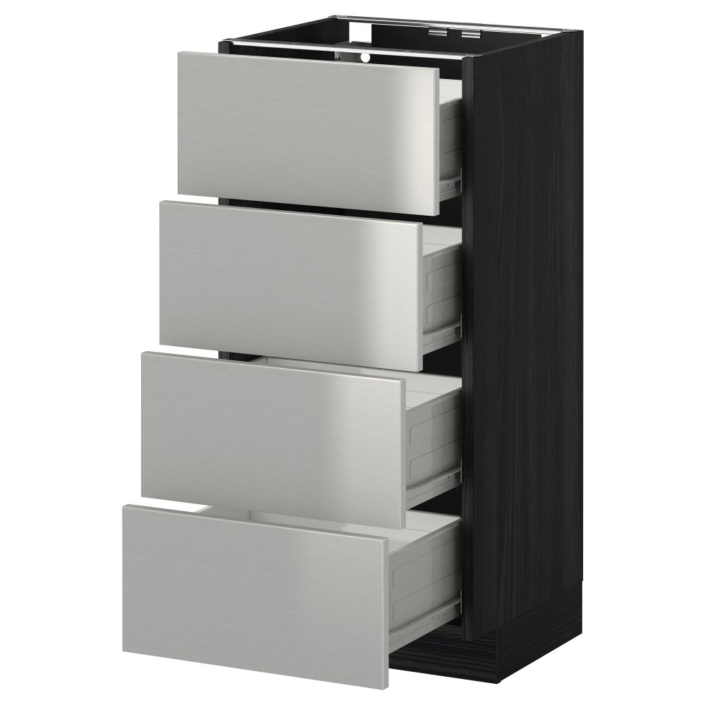 Напольный шкаф 4 фронтальных панели, 4 ящика МЕТОД / ФОРВАРА, черный, Гревста нержавеющ сталь - схема-чертеж с размерами