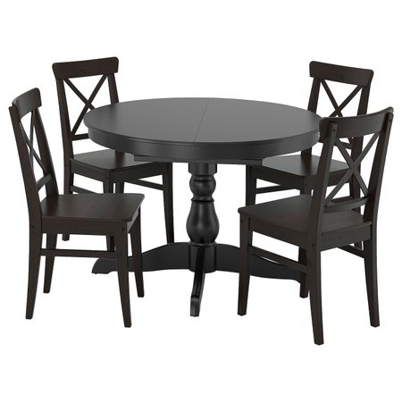 Стол и 4 стула, черный/коричнево-чёрный 110/155 см IKEA INGATORP ИНГАТОРП / INGOLF ИНГОЛЬФ 694.006.23