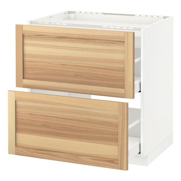 Напольный шкаф, 2 фронтальных панели/2ящика, белый/Торхэмн ясень 80x60 см IKEA METOD МЕТОД / MAXIMERA МАКСИМЕРА 592.349.12 - фото 1