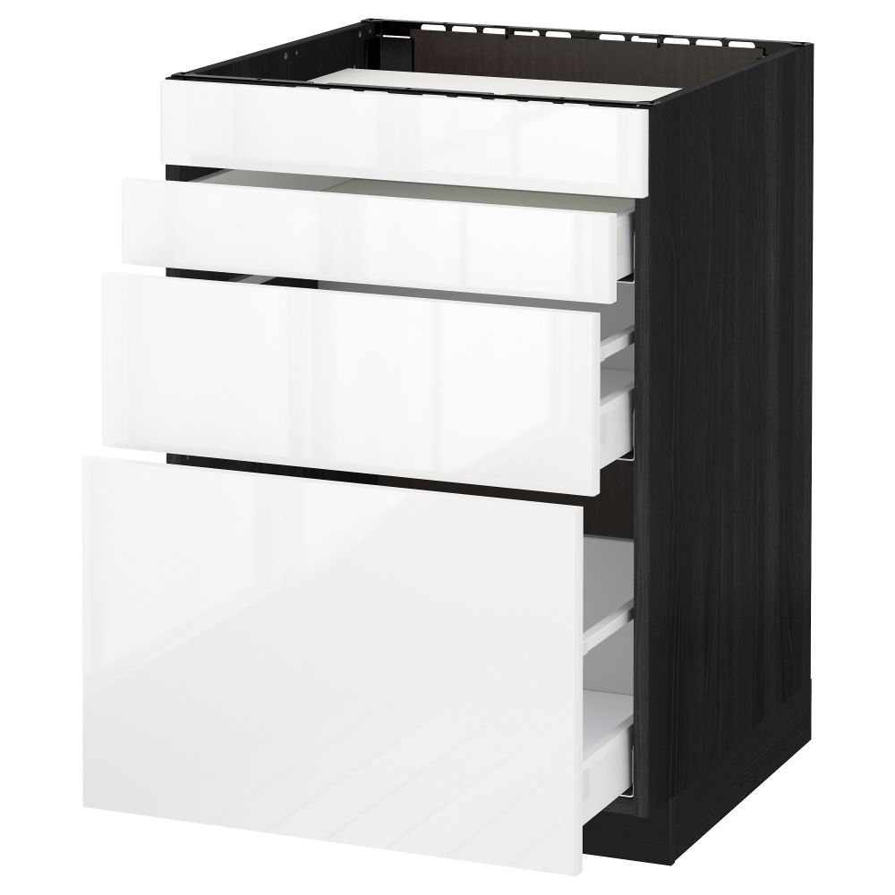 Напольный шкаф для духовки, 4фасада, 3 ящика МЕТОД / МАКСИМЕРА, черный, Рингульт белый - схема-чертеж с размерами