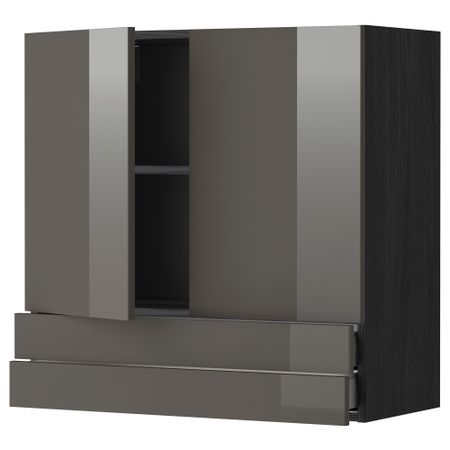 Навесной шкаф, 2 дверцы, 2 ящика МЕТОД / МАКСИМЕРА, черный, Рингульт серый