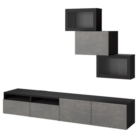 Комбинация для ТВ/стеклянные дверцы, черно-коричневый КЭЛЛЬВИКЕН/Хёртвикен темно-серый 240x42x190 см IKEA BESTÅ БЕСТО 494.350.58