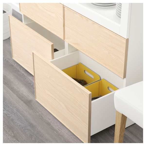 Комбинация для хранения со стеклянными дверцами БЕСТО, белый Синдвик, Инвикен ясеневый шпон (120x40x192 см) - схема-чертеж с размерами