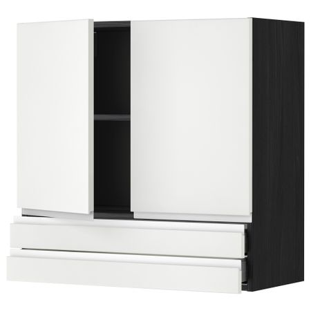 Навесной шкаф, 2 дверцы, 2 ящика МЕТОД / МАКСИМЕРА, черный, Нодста белый