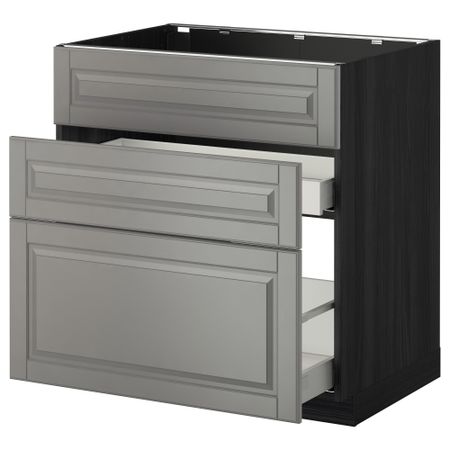 Напольный шкаф под мойку + 3 фронтальных панели, 2 ящика МЕТОД / МАКСИМЕРА, черный, Будбин серый