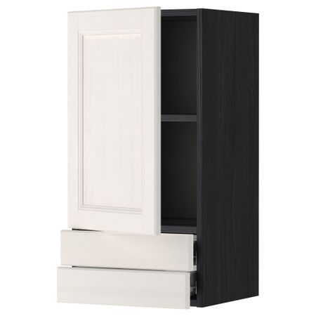 Навесной шкаф с дверцей, 2 ящика МЕТОД / ФОРВАРА, черный, Лаксарби белый