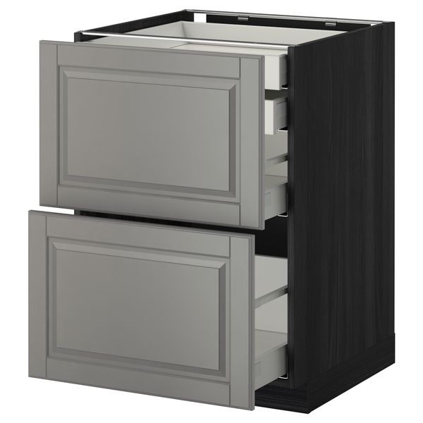 Напольный шкаф 2 фронтальные панели, 2 нижних, 1 средний, 1 высокий ящик МЕТОД / МАКСИМЕРА, черный, Будбин серый - фото 1