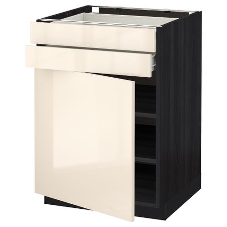 Напольный шкаф с дверцей, 2 ящиками МЕТОД / ФОРВАРА, черный, Рингульт кремовый