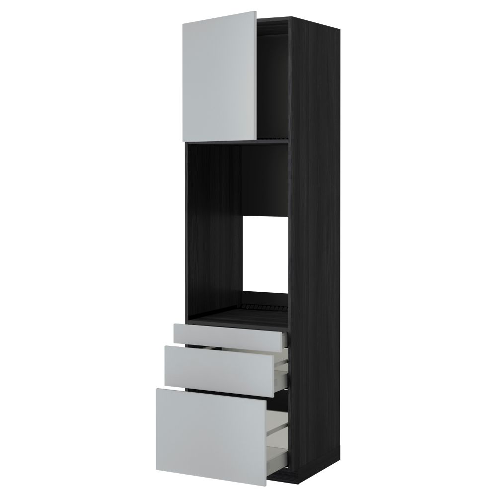 Высокий шкаф для двойной духовки, 3 ящика, дверца МЕТОД / МАКСИМЕРА, черный, Веддинге серый - схема-чертеж с размерами