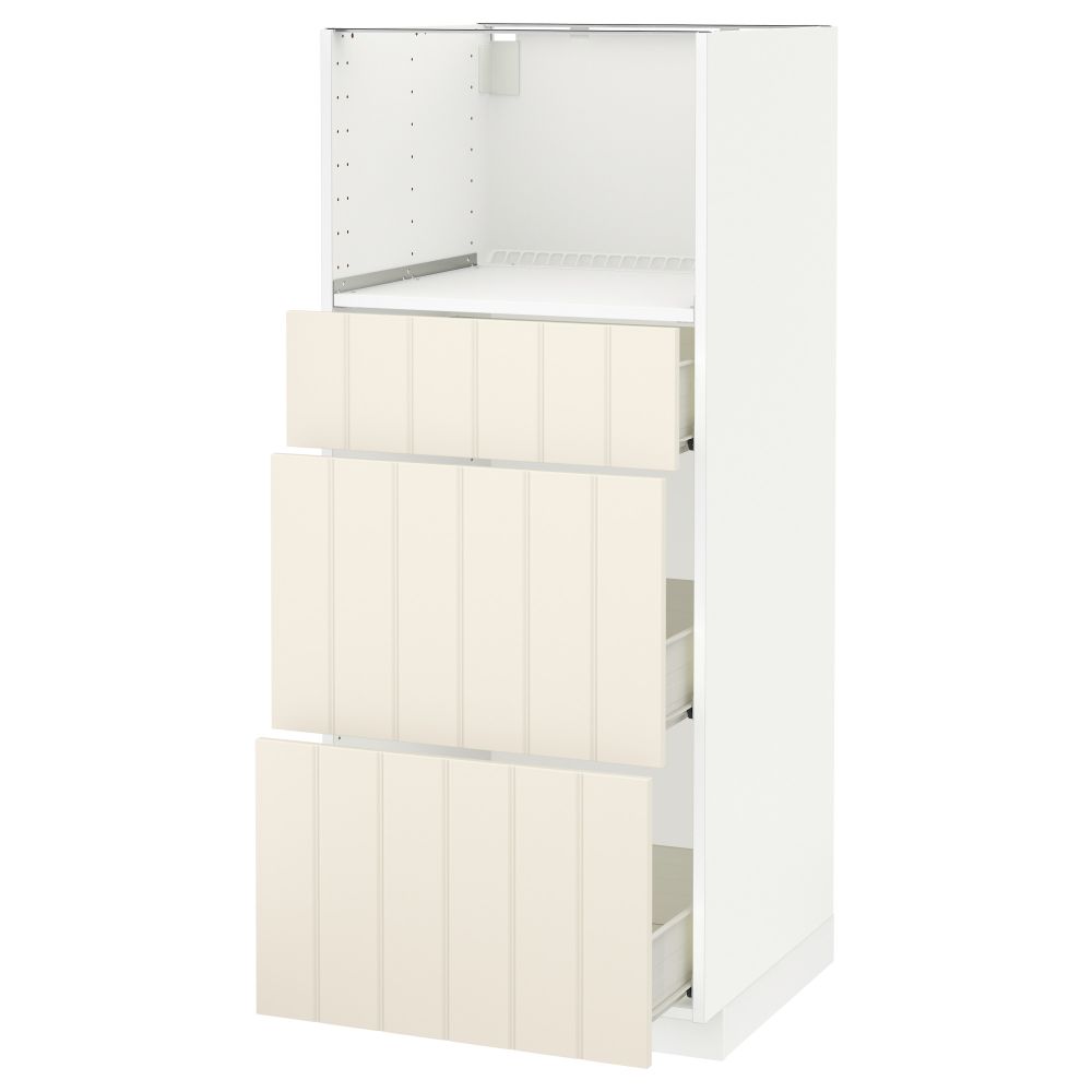 Высокий шкаф для СВЧ с 3 ящиками МЕТОД / ФОРВАРА, белый, Хитарп белый с оттенком (60x60x140 см) - схема-чертеж с размерами