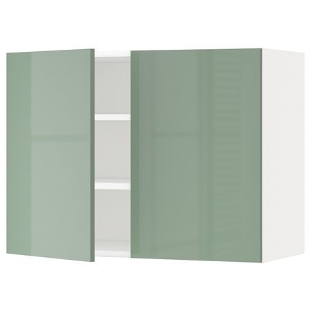 Навесной шкаф с полками/2дверцы, белый, Калларп светло-зеленый, 80x60 см IKEA МЕТОД 292.455.25