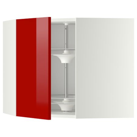 Угловой навесной шкаф с вращающейся секцией МЕТОД, белый, Рингульт красный