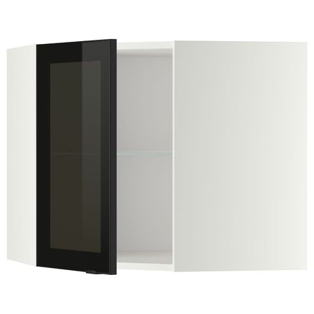 Угловой навесной шкаф с полками, стекляными дв, белый/Ютис дымчатое стекло 68x60 см IKEA METOD МЕТОД 493.305.89