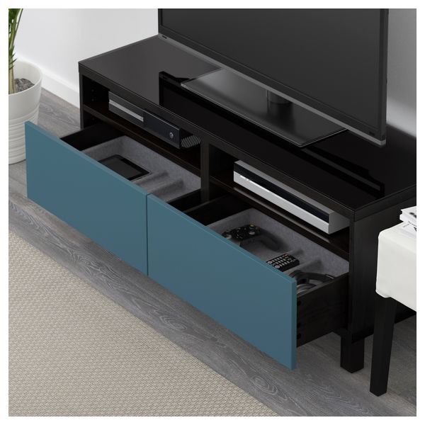 Тумба для ТВ с ящиками БЕСТО, черно-коричневый, Вальвикен темно-синий (120x40x48 см) - фото 3