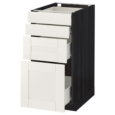 Напольный шкаф 4 фронтальных панели, 4 ящика МЕТОД / ФОРВАРА, черный, Сэведаль белый