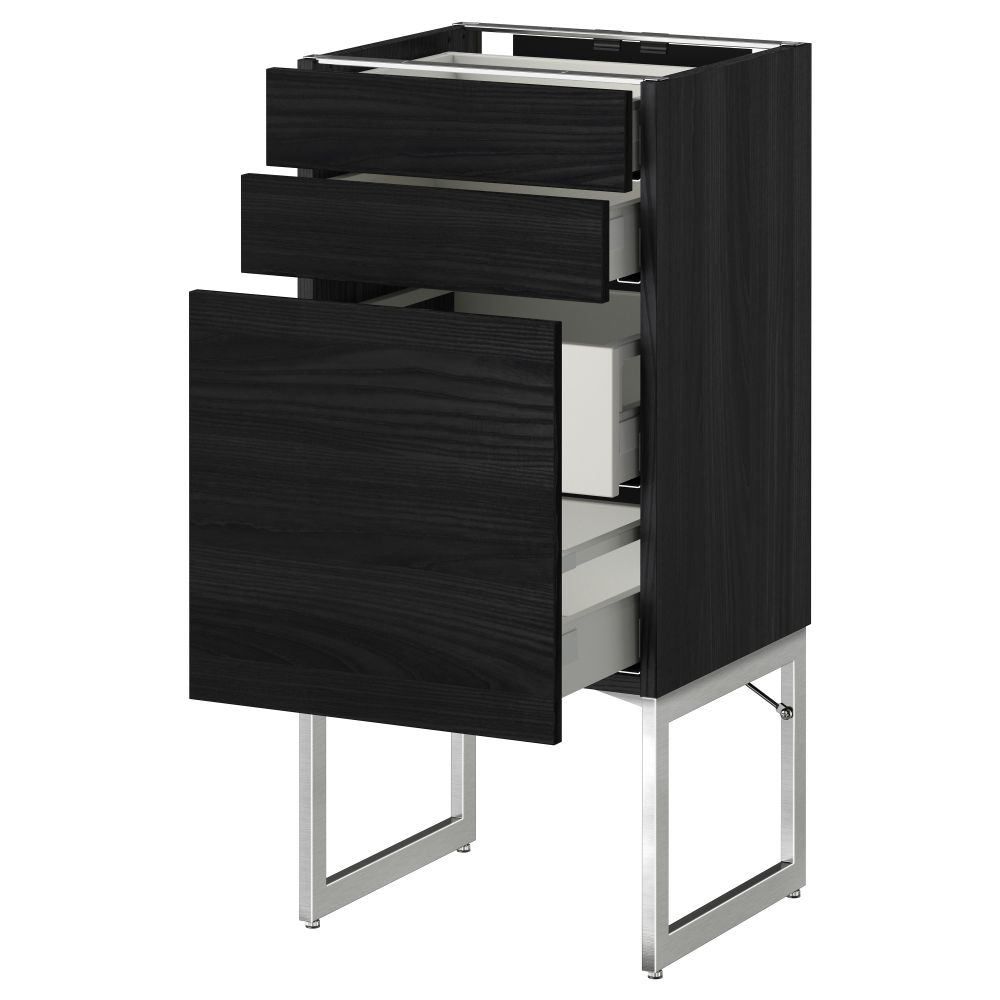 Напольный шкаф 3 фронтальных панели, 2 нижних, 2 средних ящика МЕТОД / МАКСИМЕРА, черный, Тингсрид черный - схема-чертеж с размерами