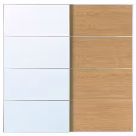 AULI / MEHAMN Пара раздвижных дверей - алюминий зеркальное стекло/двусторонний под дуб 200x201 см