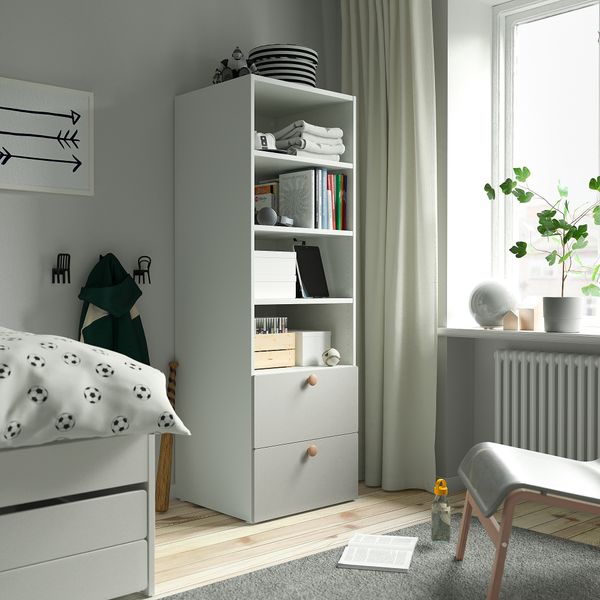 Стеллаж, белый серый с 2 ящиками, 60x57x181 см IKEA PLATSA ПЛАТСАA ПЛАТСА, SMÅSTAD СМОСТАД 994.832.83 - схема-чертеж с размерами