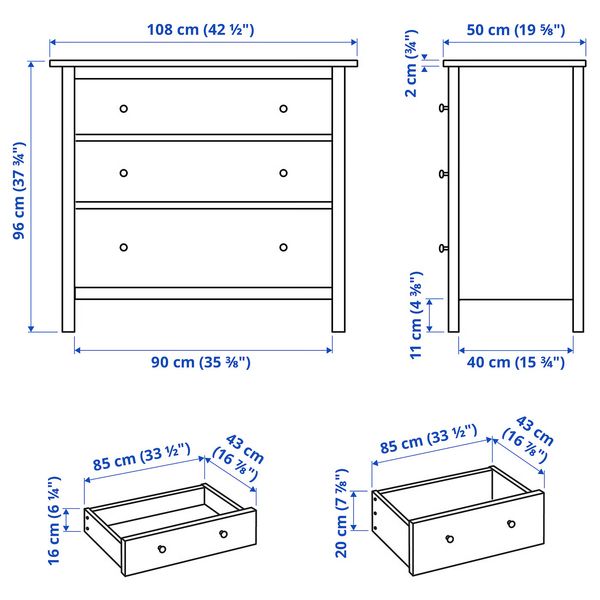 HEMNES Комод с 3 ящиками - белая морилка 108x96 см - фото 7