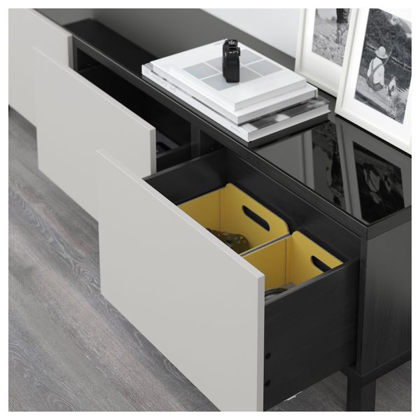 Комбинация для хранения с ящиками БЕСТО, черно-коричневый, Лаппвикен светло-серый (180x40x48 см) - схема-чертеж с размерами