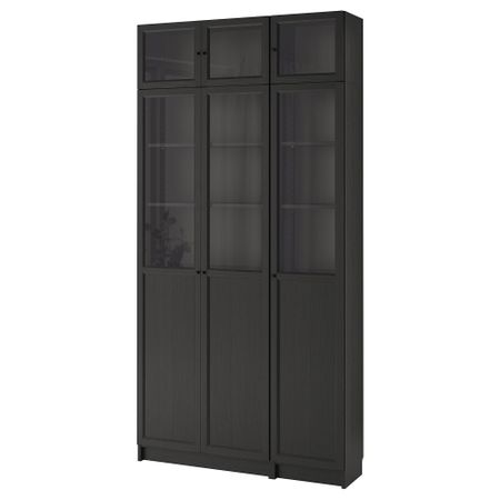 Стеллаж, 120x30x237 см, черно-коричневый, стекло IKEA BILLY БИЛЛИ, OXBERG ОКСБЕРГ 892.177.27