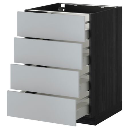 Напольный шкаф 4 фронтальных панели, 4 ящика МЕТОД / МАКСИМЕРА, черный, Веддинге серый