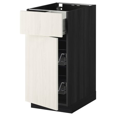 Напольный шкаф с проволочной корзиной, ящиком, дверью МЕТОД / ФОРВАРА, черный, Росдаль белый