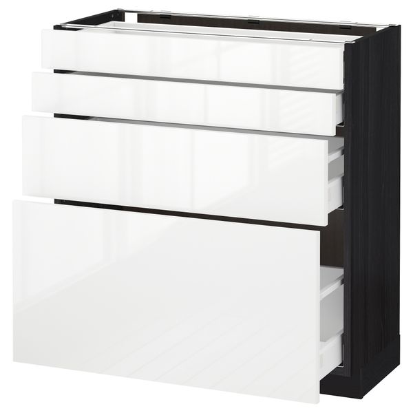 Напольный шкаф 4 фронтальных панели, 4 ящика МЕТОД / МАКСИМЕРА, черный, Рингульт белый - схема-чертеж с размерами