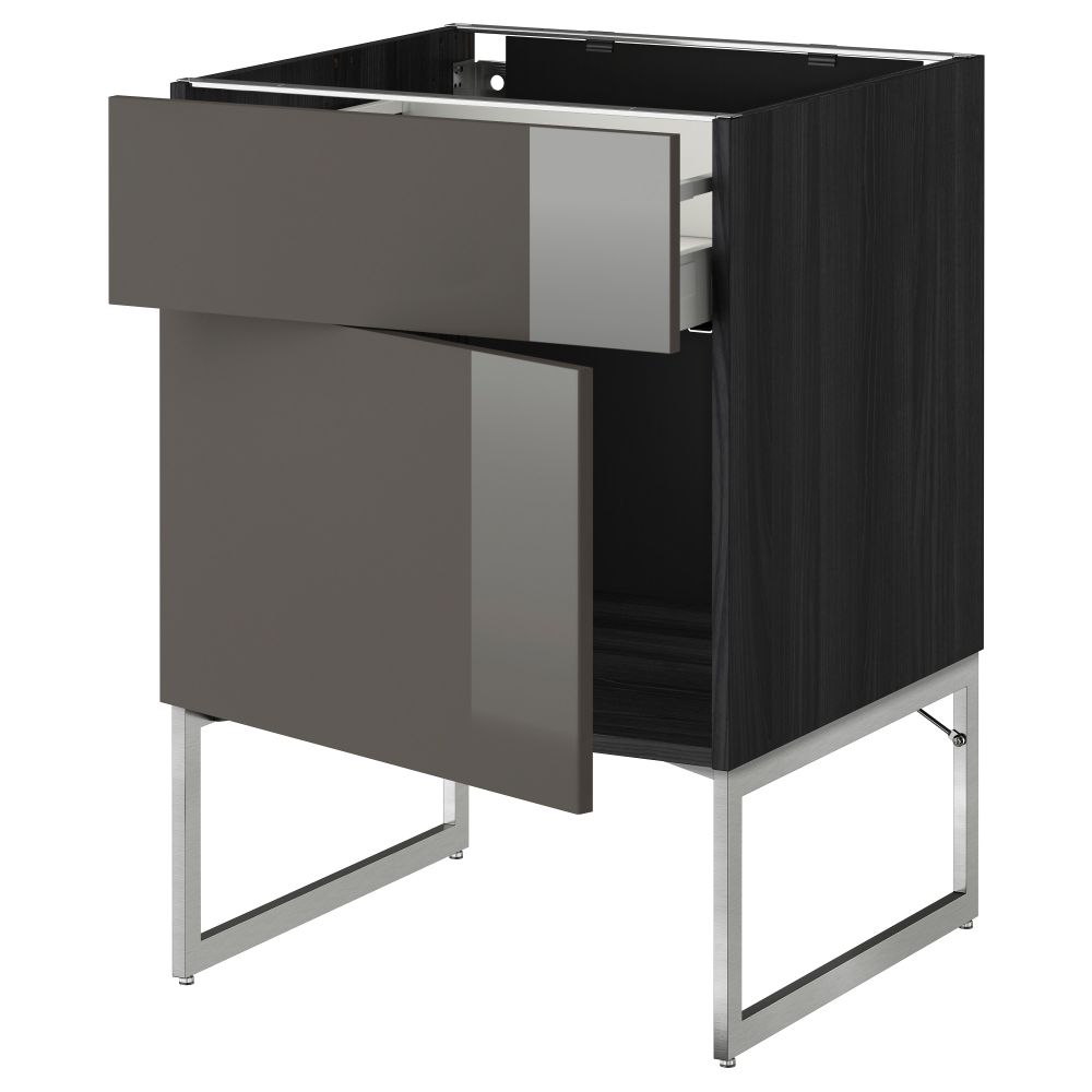 Напольный шкаф с ящиком, дверью МЕТОД / МАКСИМЕРА, черный, Рингульт серый - схема-чертеж с размерами